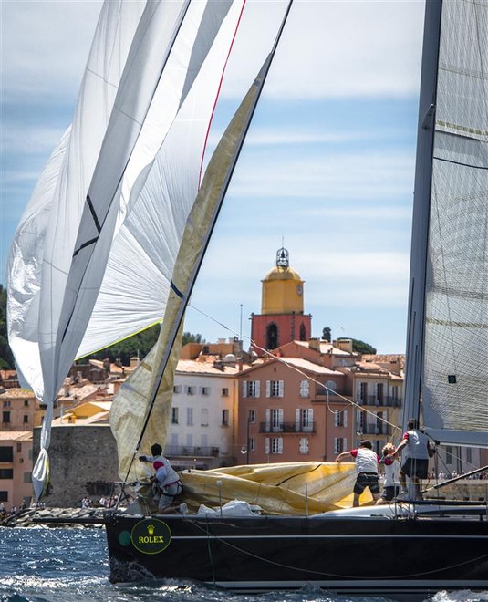 BELLA DONNA (ITA) prepares spinnaker while sailing pass St. Tropez  - Giraglia Rolex Cup 2012 ©  Rolex/ Kurt Arrigo http://www.regattanews.com